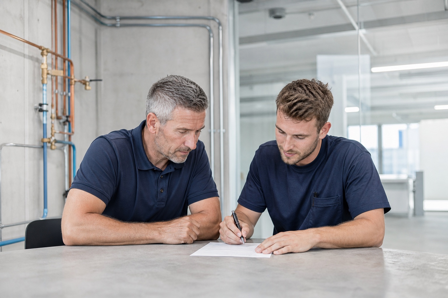 Arbeitgeber und Mitarbeitender unterzeichnen gemeinsam das Anmeldeformular